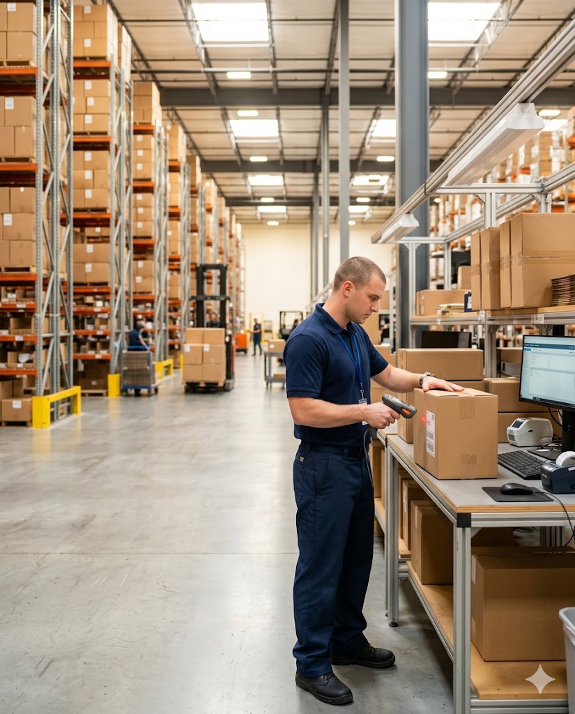 Worker scanning a package in our US warehouse